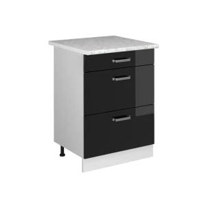 Szafka dolna do kuchni R-Line Czarny wysoki połysk 60 cm z szufladami BR Marmur Vicco