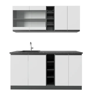 Singleküche R-Line Weiß/Anthrazit 160 cm J-Shape Vicco