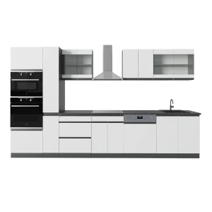 Køkkenrække R-Line Hvid/antracit 350 cm J-form, med højskab, uden bordplade Vicco