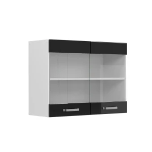 Universal overskab R-Line Sort højglans 80 cm med glasdøre Vicco