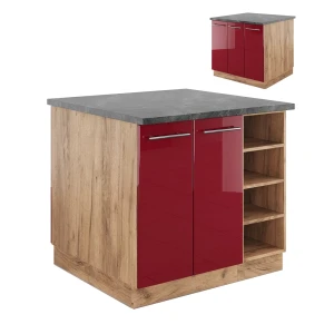 Isla de cocina Fame-Line Burdeos brillo intenso/roble dorado 90 cm sin encimera Vicco