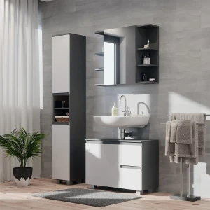 Badmöbel-Set J-Shape Anthrazit 3 Teile, mit Hochschrank livinity®