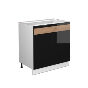 Midt skab Fame-Line Sort eg højglans/hvid 80 x 82 cm med hylde, uden bordplade Vicco
