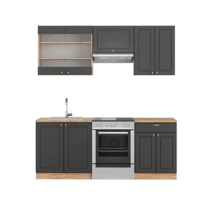 Køkkenrække Fame-Line Antracit Country House/Guld Kraft Eg 200 cm uden bordplade Vicco