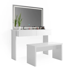 Makeupbord Azur Hvid 120 cm med LED-spejl og bænk Vicco