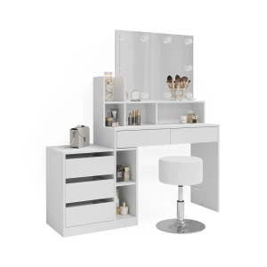 Makeupbord Anja Hvid 139.8 cm med LED-belysning og skammel Vicco