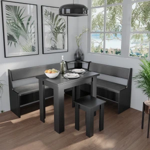 Eckbankgruppe Roman Schwarz 180 x 150 cm mit Tisch livinity®