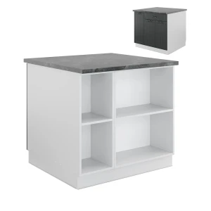 Køkkenø Fame-Line Antracit landhus/hvid 90 cm med skuffe, uden bordplade Vicco