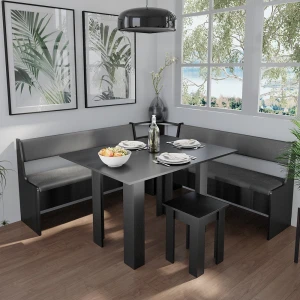 Eckbankgruppe Roman Schwarz 180 x 180 cm mit Tisch livinity®