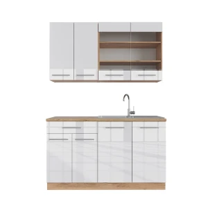 Singlekøkken Fame-Line Hvid højglans/guld power oak 140 cm , BP Eg Vicco