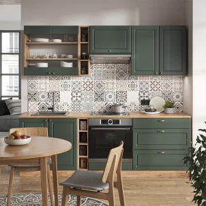 Küchenzeile Fame-Line Grün-Gold Landhaus/Goldkraft Eiche 235 cm ohne Arbeitsplatte livinity®
