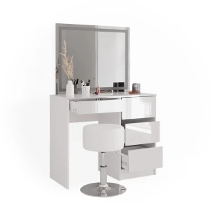 Makeupbord Sherry Hvid 90 cm med LED-spejl og skammel Vicco