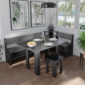 Eckbankgruppe Roman Schwarz 210 x 120 cm mit Tisch livinity®