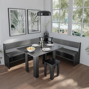 Eckbankgruppe Roman Schwarz 210 x 180 cm mit Tisch livinity®