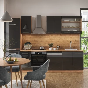 Küchenzeile Fame-Line Anthrazit Hochglanz/Goldkraft Eiche 300 cm , AP Anthrazit livinity®