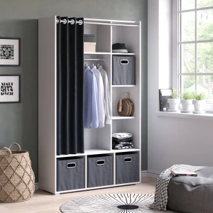 Kleiderschrank Luigi Weiß 38 x 178.1 cm mit Vorhang-Kleiderstange livinity®