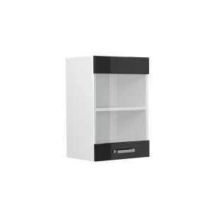 Universal overskab R-Line Sort højglans 40 cm med glasdør Vicco