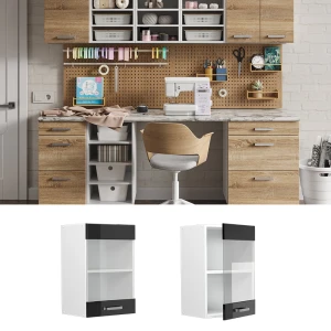 Hängeschrank R-Line Schwarz Hochglanz 40 cm mit Glastür livinity®