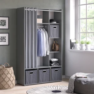 Kleiderschrank Luigi Grau 38 x 178.1 cm mit Vorhang-Kleiderstange livinity®