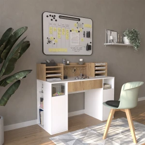 Schreibtisch  Weiß/Sonoma 126.8 x 50 cm XL mit Regale livinity®