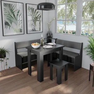 Eckbankgruppe Roman Schwarz 150 x 150 cm mit Tisch livinity®