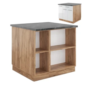 Køkkenø Fame-Line Hvid højglans/guld power oak 90 cm med skuffe, uden bordplade Vicco