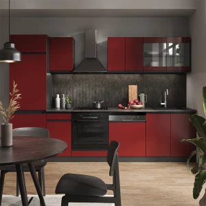 Küchenzeile R-Line Rot/Anthrazit 300 cm J-Shape livinity®