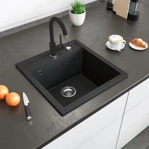 Granitspüle mit Armatur  Schwarz 49 x 50 cm mit Armatur Schwarz Bergström
