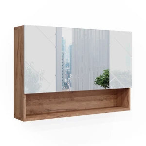 Badeværelsesskab med spejl Irma Hvid højglans/guld power oak 80.1 x 55 cm Vicco