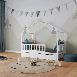 Hausbett Franka Weiß 80x160 cm mit 2 Schubladen livinity®