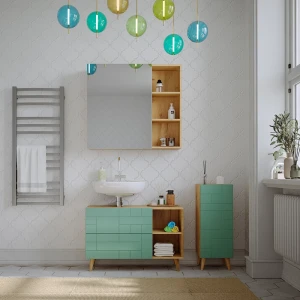 Badspiegelschrank Rudi Eiche 90 x 80.9 cm mit Tür und offenen Fächern livinity®