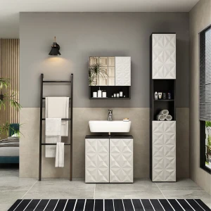 Badmöbel-Set Edge Schwarz 3 Teile, mit Hochschrank livinity®