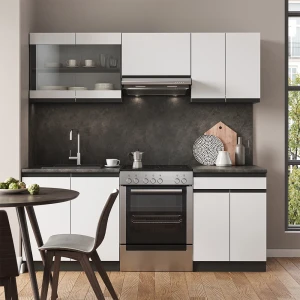 Küchenzeile R-Line Weiß/Anthrazit 200 cm J-Shape livinity®