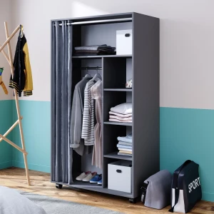 Kleiderschrank Doros Grau 100 x 168 cm mit Rollen livinity®