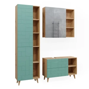 Meubles bain Rudi Vert menthe 3 pièces, avec armoire haute Vicco