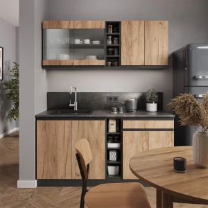 Singleküche R-Line Goldkraft Eiche/Anthrazit 160 cm J-Shape livinity®