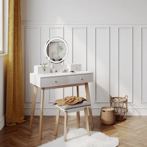 Schminktisch Finya Weiß 80 cm mit LED Spiegel und Hocker livinity®