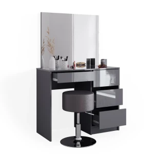 Schminktisch-Set Sherry Anthrazit Hochglanz 90 cm mit Hocker Vicco