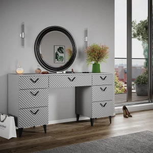 Schminktisch Anett Grau 150 cm ohne Spiegel, mit 7 Schubladen livinity®