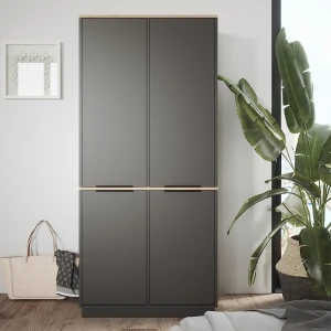 Kleiderschrank Betti Anthrazit/Sonoma 82 x 179 cm mit 4 Türen livinity®