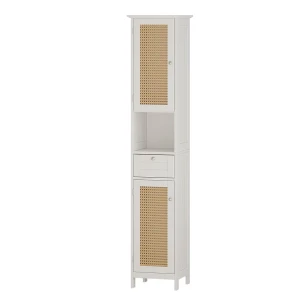 Badschrank Rosario Weiß 32 x 170 cm mit 2 Türen und Schublade Vicco