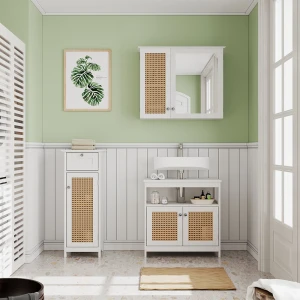 Midischrank Rosario Weiß 32 x 87 cm mit Tür und Schublade livinity®