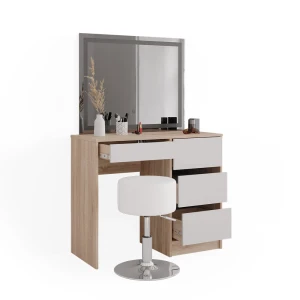 Makeupbord Sherry Sonoma 90 cm med LED-spejl og skammel Vicco