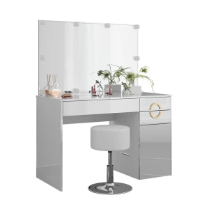 Makeupbord Adela Hvid 115 cm med LED-belysning og skammel Vicco