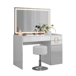 Makeupbord Adela Hvid 115 cm med LED-spejl og skammel Vicco