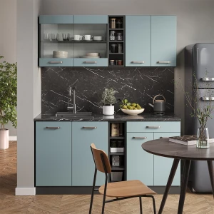 Singleküche R-Line Blau-Grau/Anthrazit 160 cm ohne Arbeitsplatte livinity®