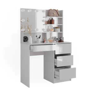 Makeupbord Sherry Hvid 90 cm med LED-belysning og spejlhylde Vicco