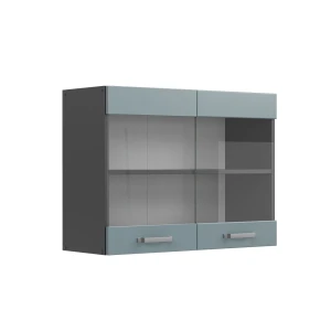 Køkkenskab med glas R-Line Blågrå 80 cm Vicco