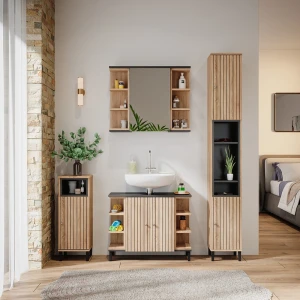 Midischrank Aquis Sonoma 30 x 81.8 cm mit Tür und offenem Fach livinity®