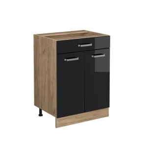 Armário baixo de cozinha R-Line Preto alto brilho 60 cm com gaveta, sem bancada Vicco